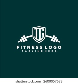 IG initial monogram for fitnes or gym logo with creative shield and barbell design