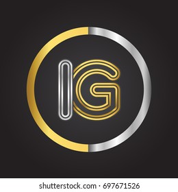 IG Letter logo in a circle. gold and silver colored. Vector design template elements for your business or company identity.