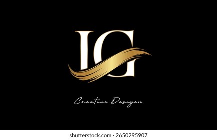 IG Letter Monogram Logo – Elegant Gold Brush Stroke Letter mark for Luxury Branding, Fashion, Boutique  Premium Identity Design

