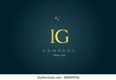 ig i q  gold golden luxury product metal metallic alphabet company letter logo design vector icon template green background