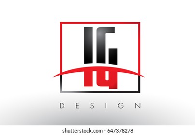 IG I Q Logo Letters with Red and Black Colors and Swoosh. Creative Letter Design Vector.