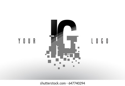 IG I Q Pixel Letter Logo with Digital Shattered Black Squares. Creative Letters Vector Illustration.