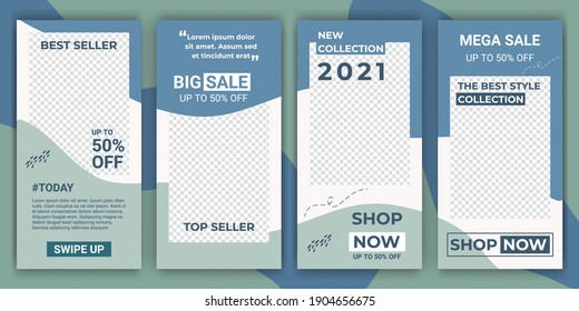 Ig stories frame templates. Set of social media stories and post frame. Vector background. Blue and grey abstract collage layout design. Mockup for personal blog or shop. Layout for promotion