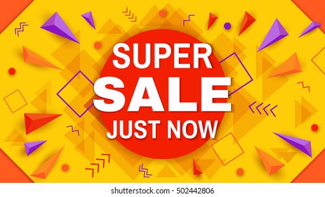 ig super sale horizontal banner vector. Colorful geometric background with triangle elements. Vector design template for sale and discount, business, advertisement, promotion, presentation.