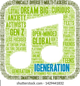 iGeneration word cloud on a white background. 
