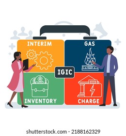 igic - acrónimo de carga de inventario de gas provisional. fondo de concepto de negocio. concepto de ilustración vectorial con palabras clave e iconos. ilustración con iconos para banner web, volante, página de inicio