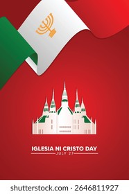 Dia de Iglesia Ni Cristo 27 de julho balançando bandeira faixa de fita igreja vetor poster