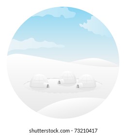 Igloo. Arctic landscape. Vector illustration.