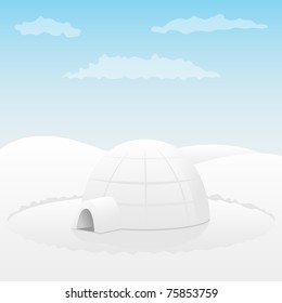 Igloo. Arctic landscape. Vector illustration.