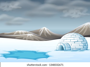 igloo in cold terrain illustration