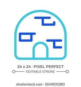 Igloo colorful line ui icon. Eskimo home. Arctic shelter, building from ice. Culture, traditions. Snow, cold. Isolated vector duotone linear symbol. User interface element, pixel perfect