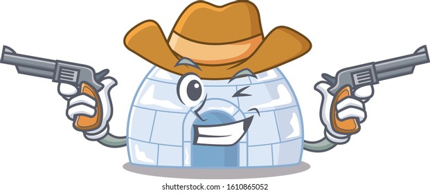Igloo dressed as a Cowboy having guns
