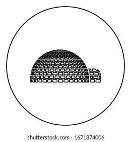 Igloo dwelling with icy cubes blocks Place when live inuits and eskimos Arctic home Dome shape icon in circle round outline black color vector illustration flat style image