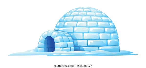 Igloo house with icy bricks and snow covered. Vector cartoon illustration