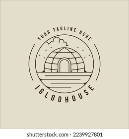 Iglu Haus Logo Linie Kunst Vektorvintage einfache Illustrationssymbole Symbol Grafik Design. Traditionelles Haus der Eskimo-Menschen unterzeichnet oder Symbol-Baukultur mit Kreis-Abzeichen-Konzept