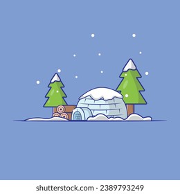 Igloo House, winter built from ice blocksCartoon Vector Illustration. Icy cold home or house Concept Isolated Flat Design Vector.