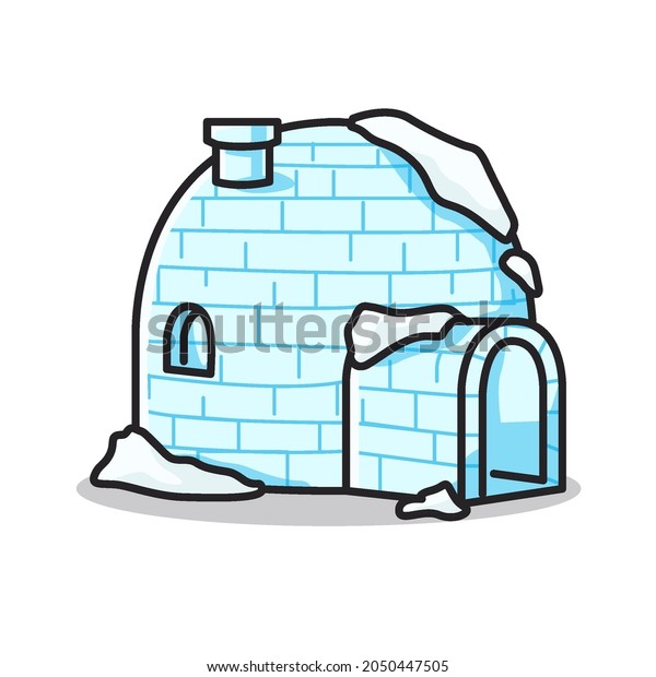 igloo house Winter and Christmas item\
decoration in cute line art illustration\
style