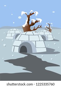 igloo ice house cold island scenery vector