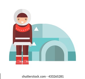 Igloo ice house eskimo on isolated and Eskimo girl and house vector illustration