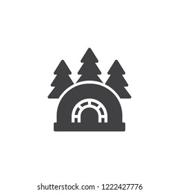 Igloo ice house in forest vector icon. filled flat sign for mobile concept and web design. Winter shelter home and trees simple solid icon. Symbol, logo illustration. Pixel perfect vector graphics