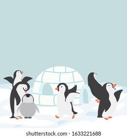 Igloo ice house with penguin