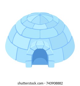 Igloo ice house. Snow home, Eskimo dome-shaped hut winter shelter, made of blocks. Vector flat style cartoon illustration isolated on white background