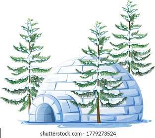 iglú con arte vectorial de árbol de hielo e ilustración