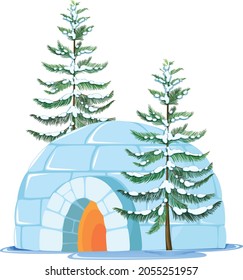 Igloo with ice tree vector art and illustration