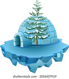 igloo with ice tree vector art and illustration