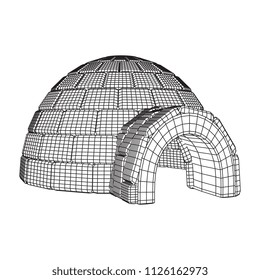 Igloo icehouse. Snowhouse or snowhut. Eskimo shelter built of ice. Wireframe low poly mesh vector illustration