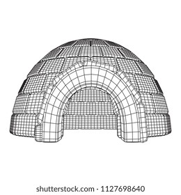 Igloo icehouse. Snowhouse or snowhut. Eskimo shelter built of ice. Wireframe low poly mesh vector illustration