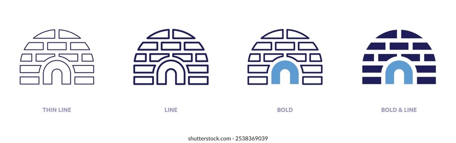 Ícone Igloo em 4 estilos diferentes. Linha fina, Linha, Negrito e Linha Negrito. Estilo duotônico. Traçado editável.