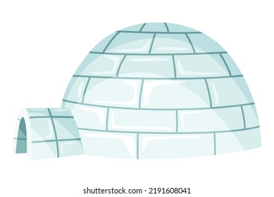 Igloo Icon. Cartoon Vector Icehouse. Winter Construction From Ice Blocks. Eskimo Peoples House Isolated On White Background