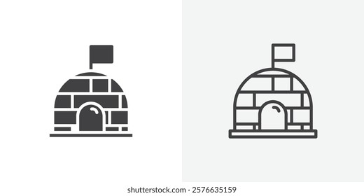 Igloo icon set in black flat solid and outlined style.