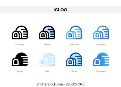 Iconos de iglú con un estilo diferente. Iconos de iglú. Símbolo de vacaciones. Conjunto de iconos de estilo diferente. Ilustración del vector