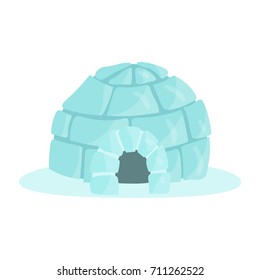 Igloo icy cold house built from ice blocks, traditional house of north nations of Canada, Siberia, North America colorful vector Illustration