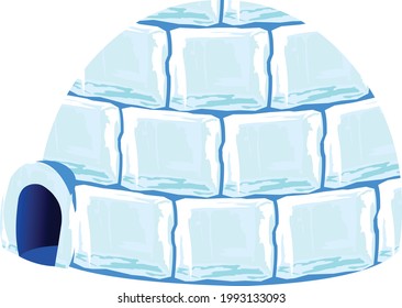 Igloo, icy cold house, winter built from ice blocks vector Illustration style 