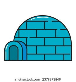 Igloo, icy cold house, winter built from ice blocks icon vector Illustration