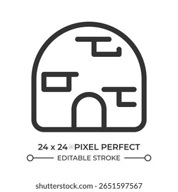 Igloo line ui icon. Eskimo home. Arctic shelter, building. Frost, ice. Culture, traditions. Snow, cold. Isolated vector outline symbol. Webdesign user interface element linear, pixel perfect