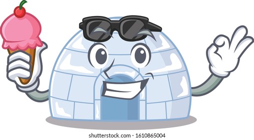 Igloo mascot cartoon design with ice cream