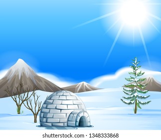 Igloo in the north pole illustration