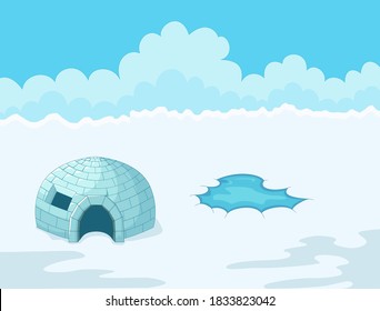 Igloo on winter landscape background