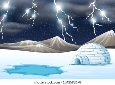 Igloo in snow scene