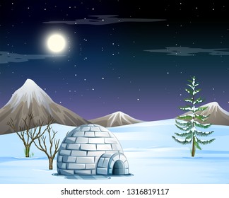 igloo in snow scene illustration