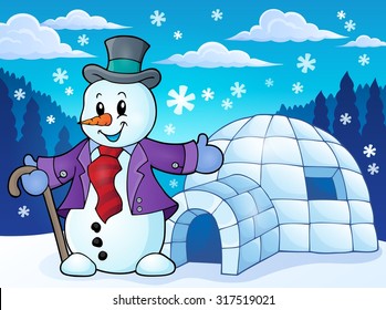 Iglú con tema de snowman 1 - ilustración vectorial eps10.