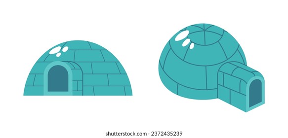 Igloo, Traditional Inuit Snowhouse, Is A Dome-shaped Shelter Made Of Compacted Snow Blocks Cartoon Vector Illustration