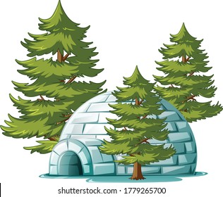 igloo and tree cartoon vector art and illustration