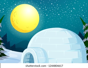 Igloo in the winter landscape illustration