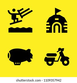 igloo, zeppelin, scooter and water ski vector icon set. Sample icons set for web and graphic design
