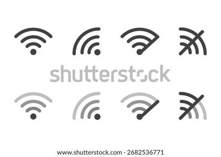 ignal icon set, Wireless signal Connectivity Icons Signal Strength Indicators web icon set wi fi blocked, data transmission, network error, secured,anthena password.Wireless internet connection signal